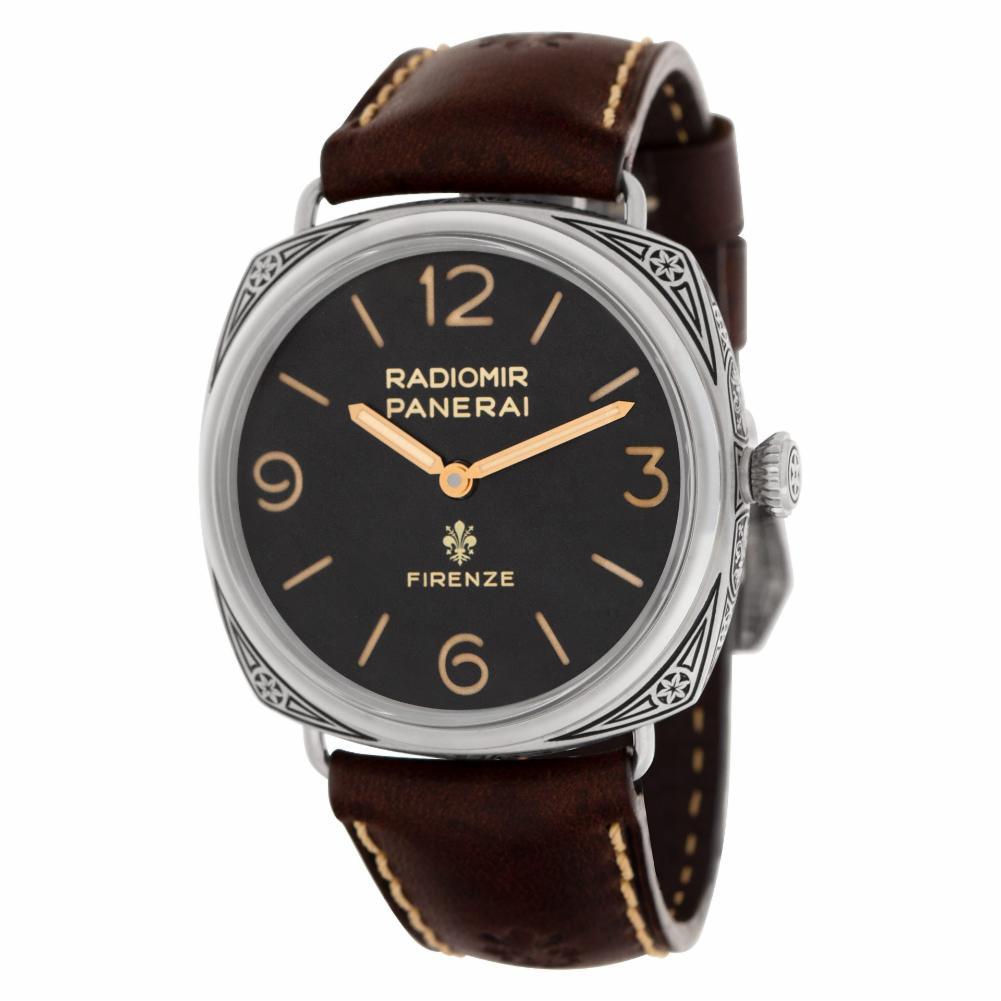 Panerai Radiomir Firenze 3 Days Acciaio in stainless steel on leather strap. Manual. 47 mm case size. Limited edition only 99 in the World. Unused with box and papers. Ref PAM00672. Circa 2017 Fine Unused Panerai Watch. Unused Dress Panerai Radiomir