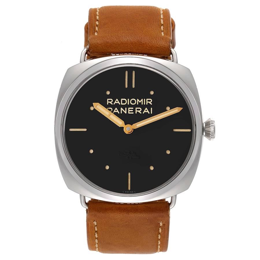 Panerai Radiomir SLC Acciaio 47mm 3 Tage Gangreserve Uhr PAM00425 Box Papiere. Uhrwerk mit Handaufzug. Kaliber P.3000. Kissenförmiges Gehäuse aus Edelstahl mit einem Durchmesser von 47.0 mm. Ausstellungssaphirglasboden. Schräge Lünette aus