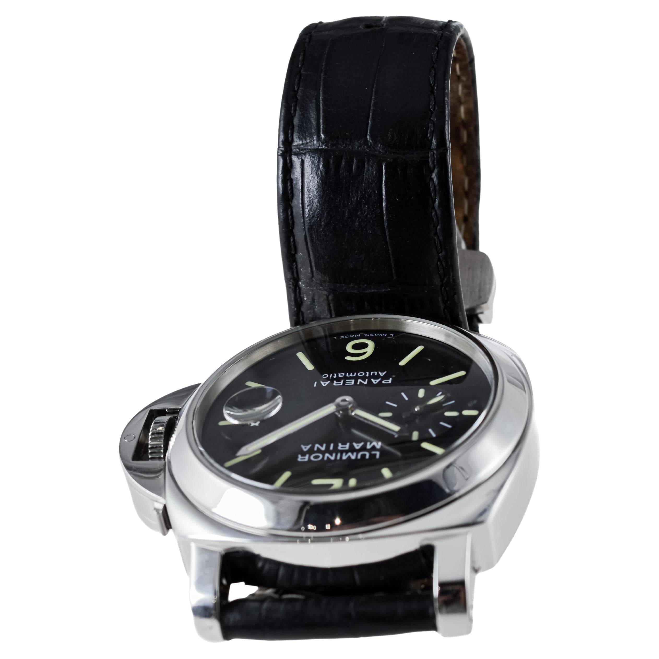Panerai Steel Luminor Marina Watch circa 2010 Original Deployant Buckle PAM 104 For Sale 7