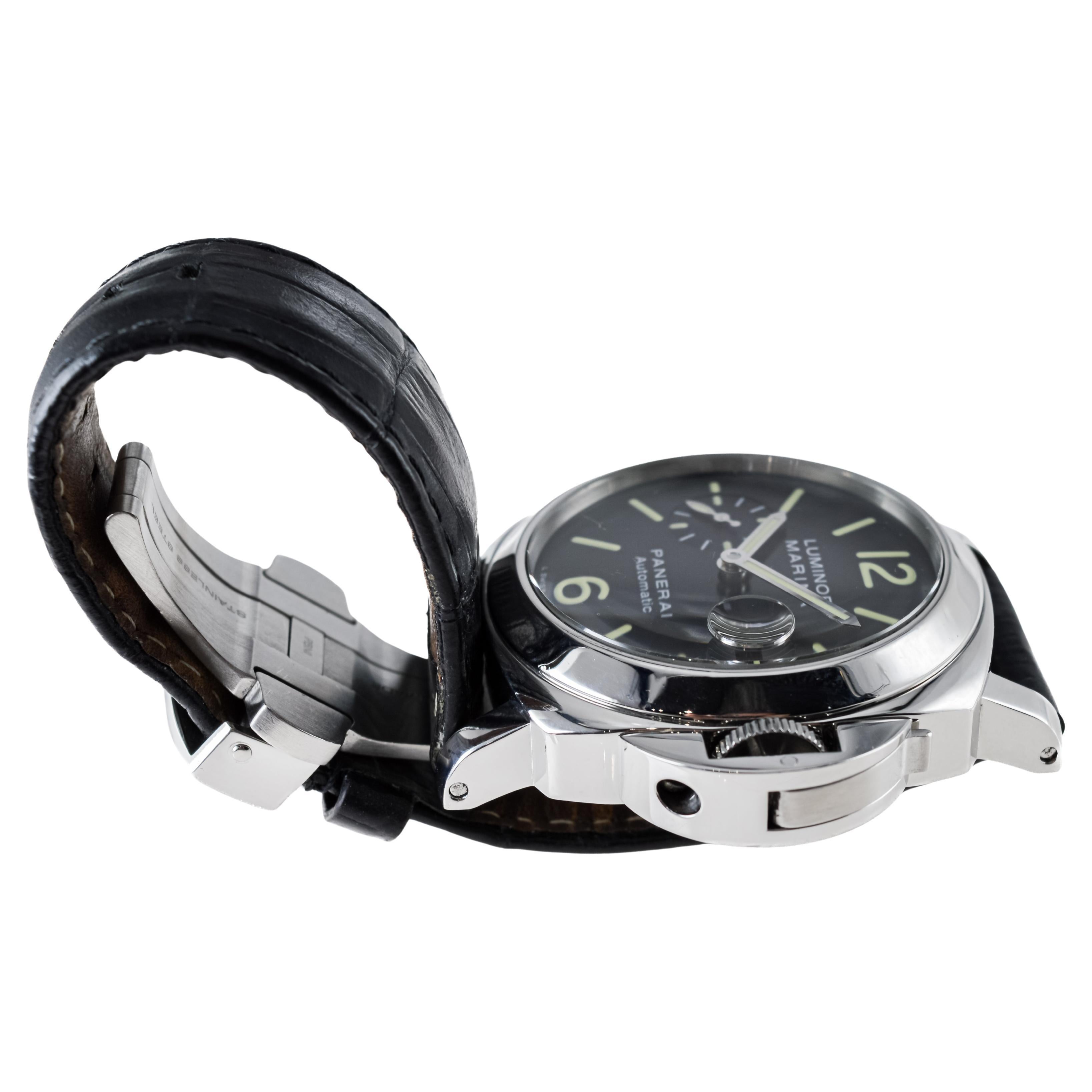 Panerai Steel Luminor Marina Watch circa 2010 Original Deployant Buckle PAM 104 For Sale 8