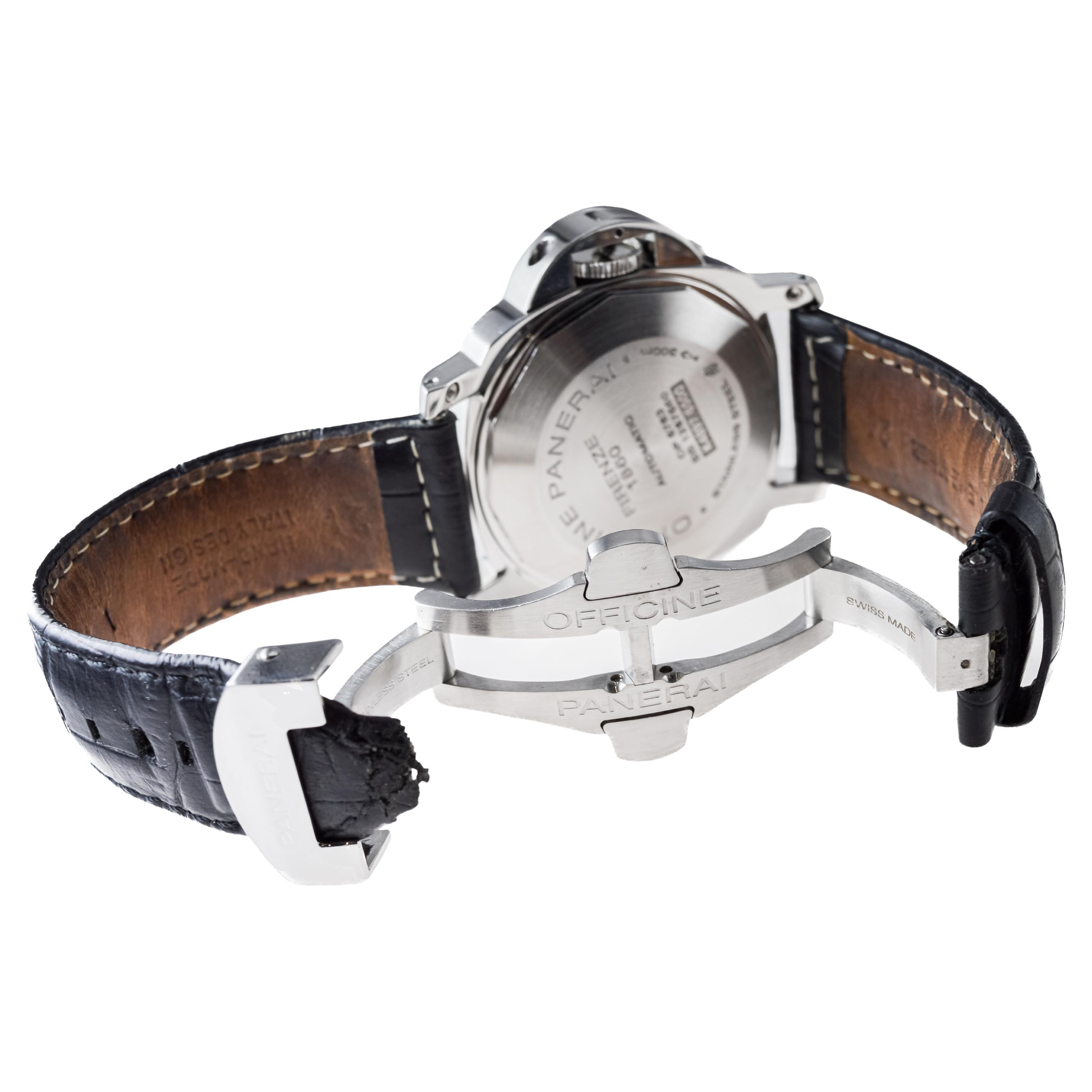 Panerai Steel Luminor Marina Watch circa 2010 Original Deployant Buckle PAM 104 For Sale 11