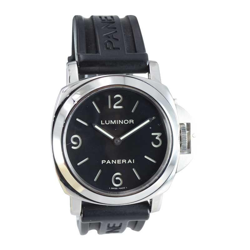 FACTORY / HOUSE: Panerai Watch Company
STYLE / REFERENCE: 6568
METAL / MATERIAL: Stainless Steel
CIRCA / YEAR: 2010
DIMENSIONS / SIZE: 53mm X 49mm
MOVEMENT / CALIBER:  Manual Winding / Jewels 
DIAL / HANDS: Original Charcoal with Luminous Numerals /
