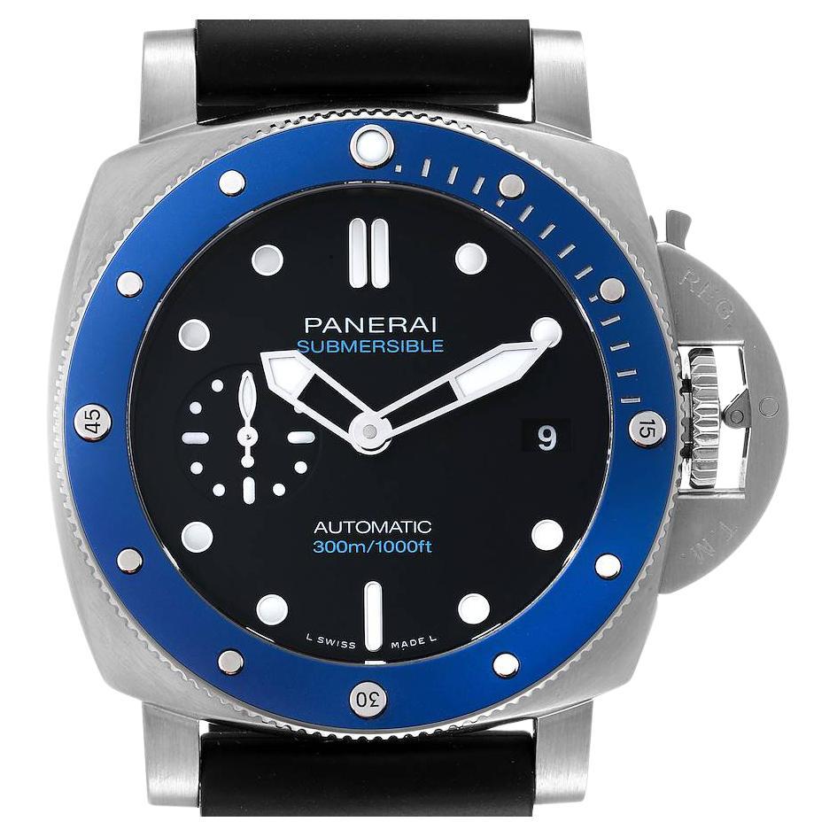 Panerai Submersible Azzurro Black Dial Steel Mens Watch PAM01209 Box Card
