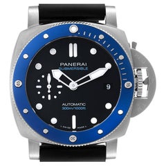 Panerai Submersible Azzurro Black Dial Steel Mens Watch PAM01209 Box Card