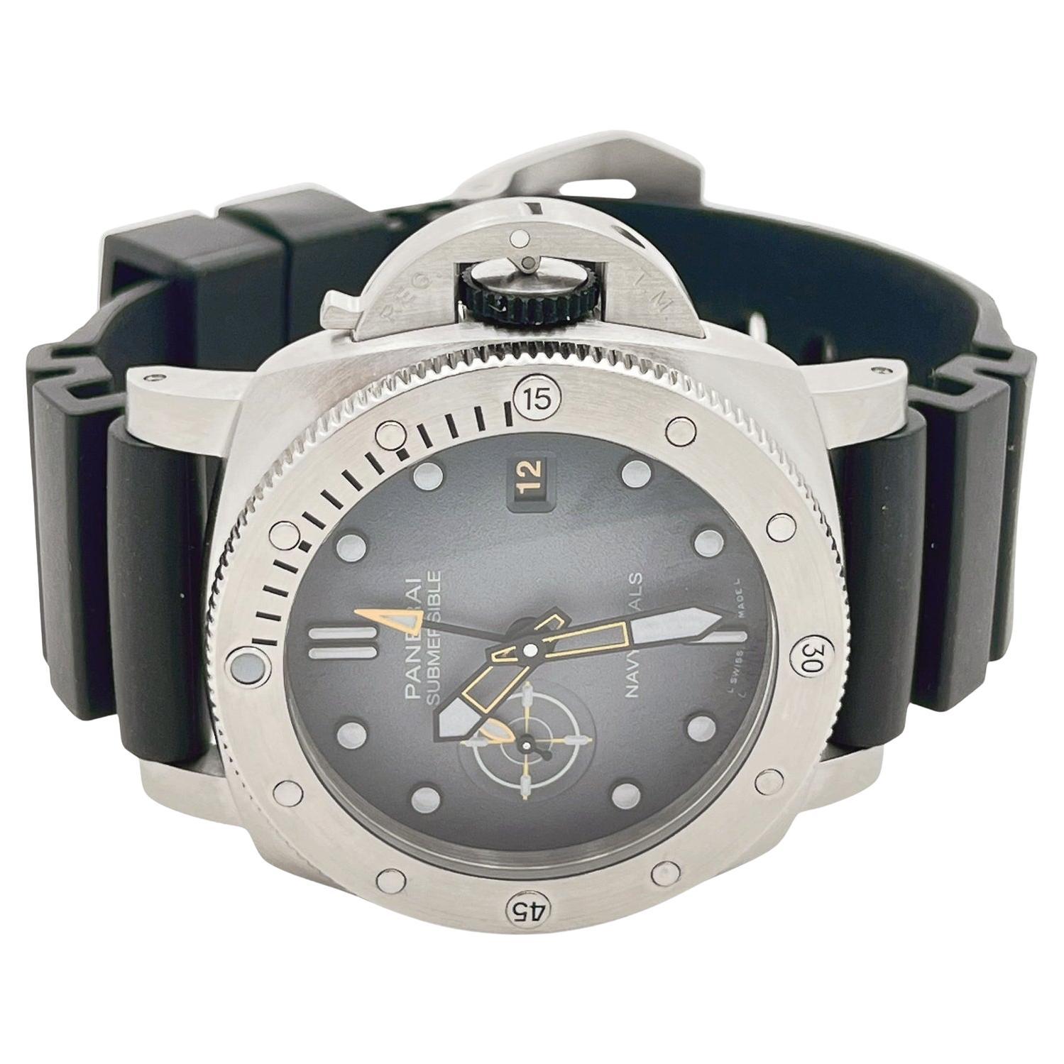 Pre-owned Panerai Submersible GMT Navy SEALs (ref. PAM01323), featuring the P.900/GMT calibre automatic movement with a 3-day power reserve when fully wound; degradé anthracite gray dial; dual time zone by central GMT hand; date aperture at 3