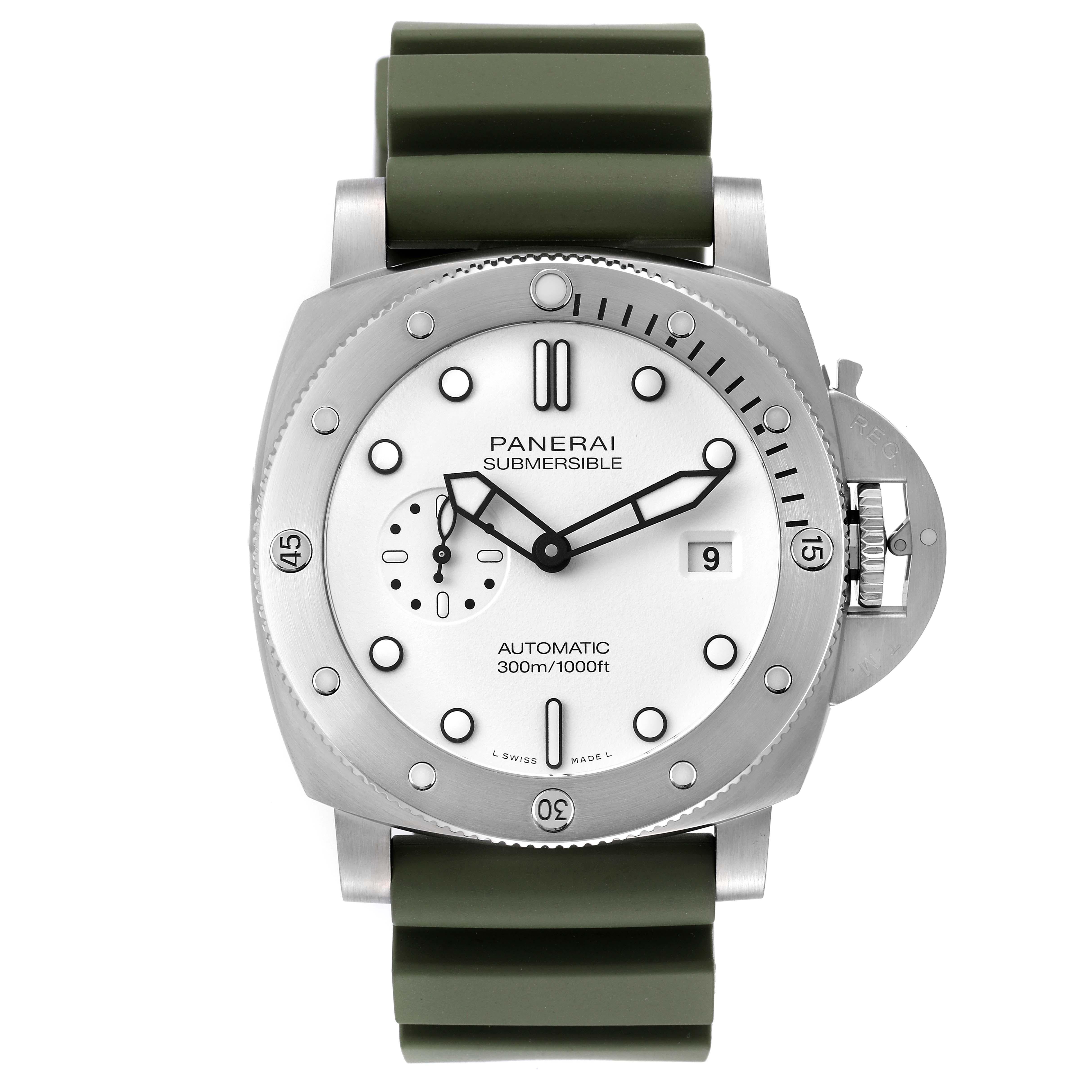 Men's Panerai Submersible QuarantaQuattro Bianco Steel Mens Watch PAM01226 Box Card