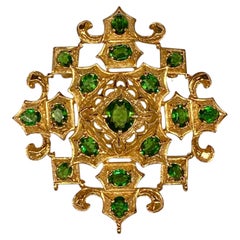 Panetta 1960s Large Gold & Tourmaline Green Crystal Renaissance Revival Brooch