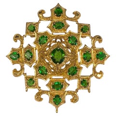 Panetta 1960s Large Gold & Tourmaline Green Crystal Renaissance Revival Brooch