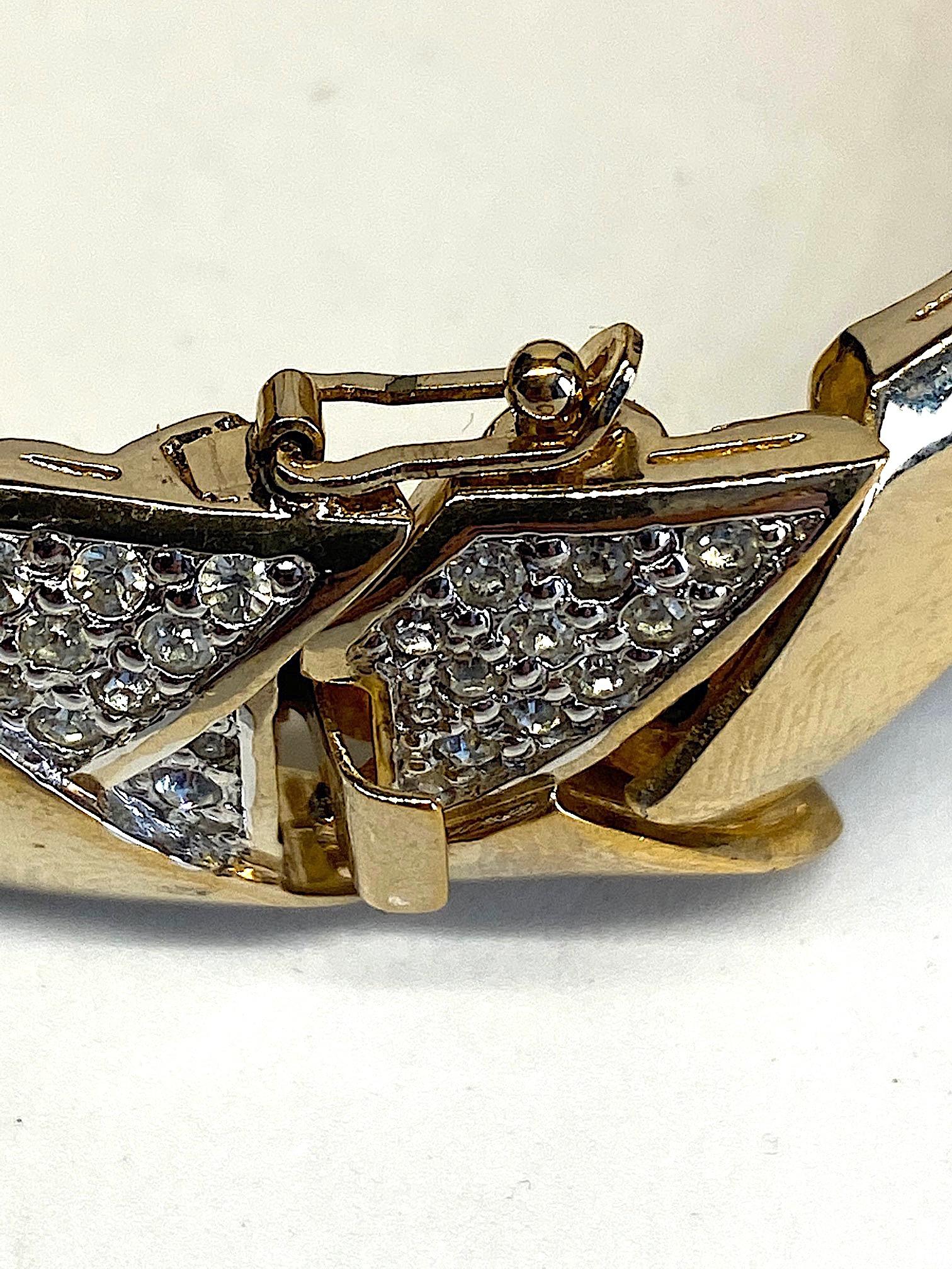 Panetta 1970s Gold & Rhinestones Zig Zag Link Bracelet 7