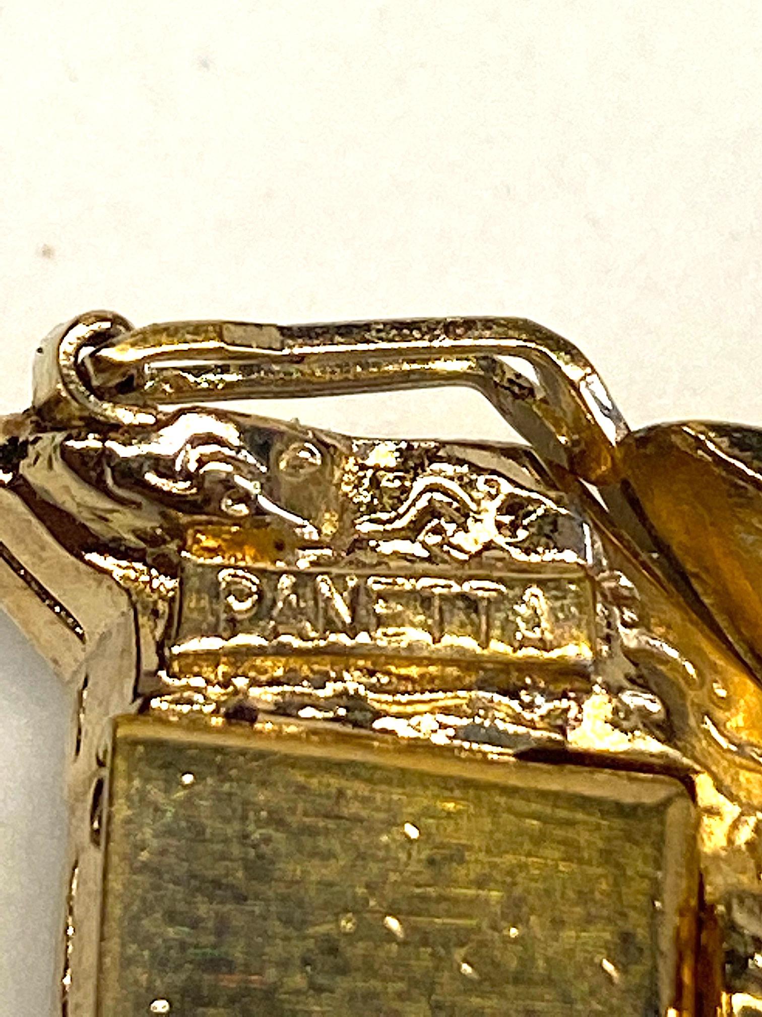 Panetta 1970s Gold & Rhinestones Zig Zag Link Bracelet 8