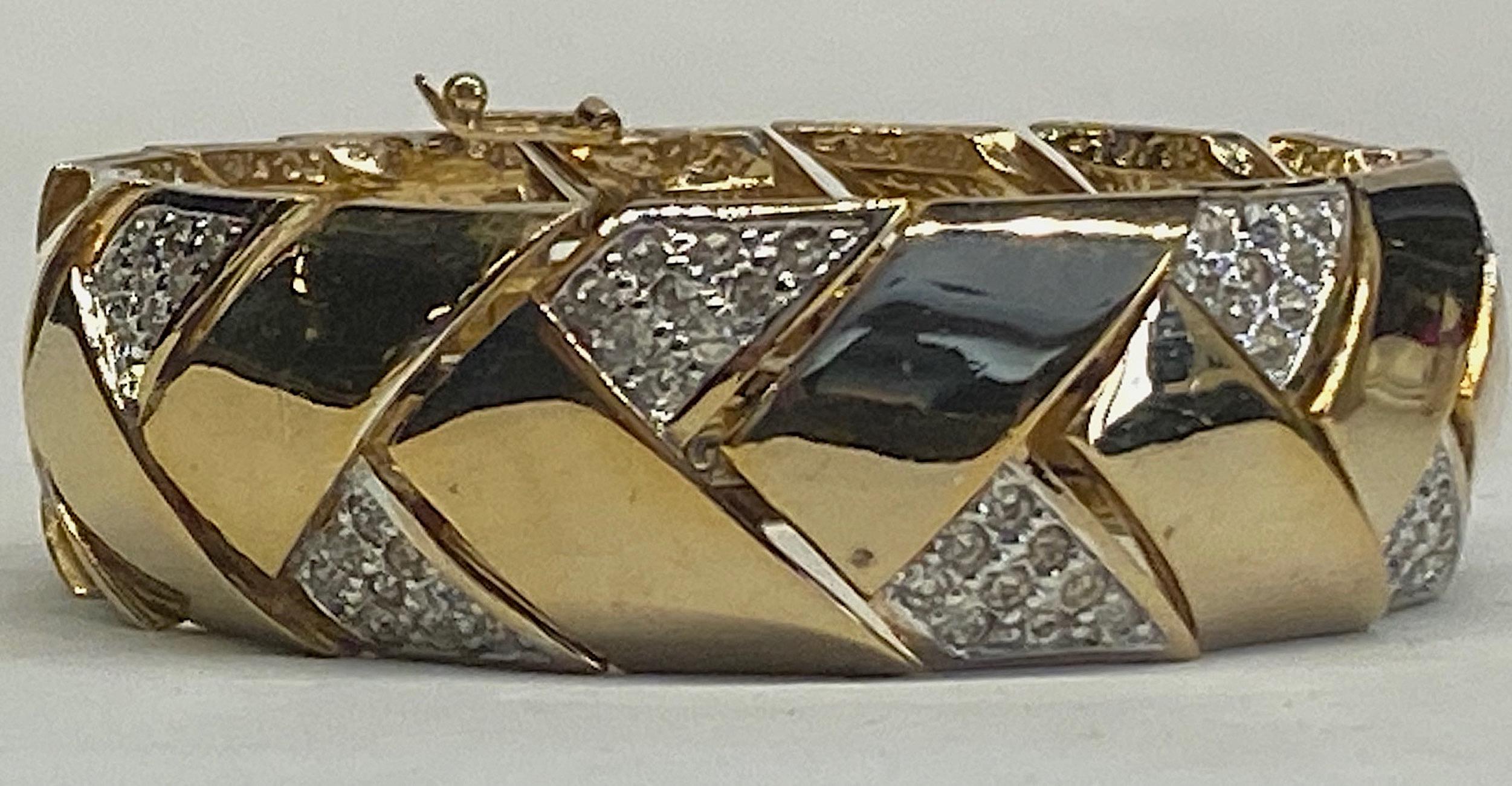 Panetta 1970s Gold & Rhinestones Zig Zag Link Bracelet 9