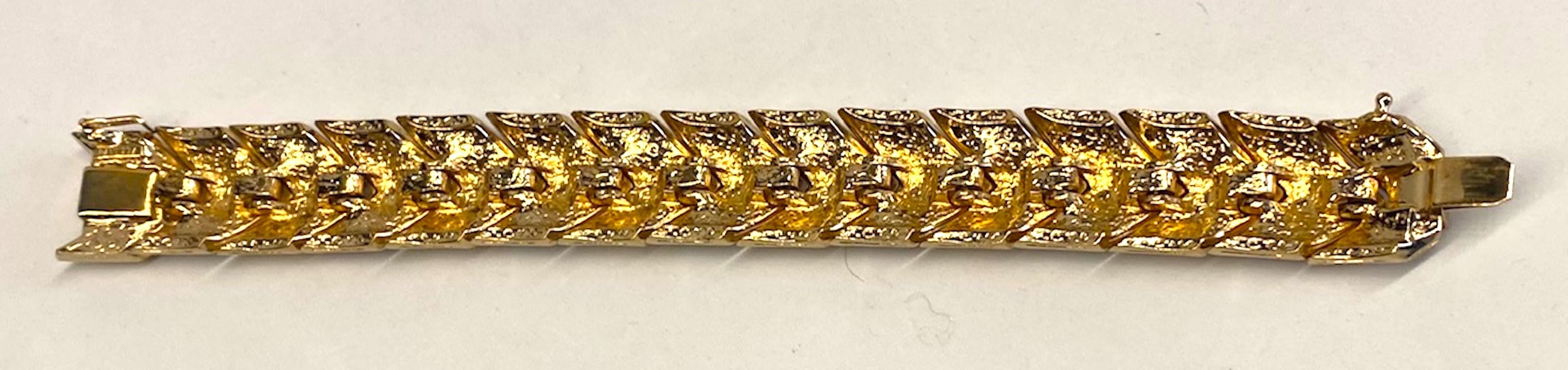 Panetta 1970s Gold & Rhinestones Zig Zag Link Bracelet 10