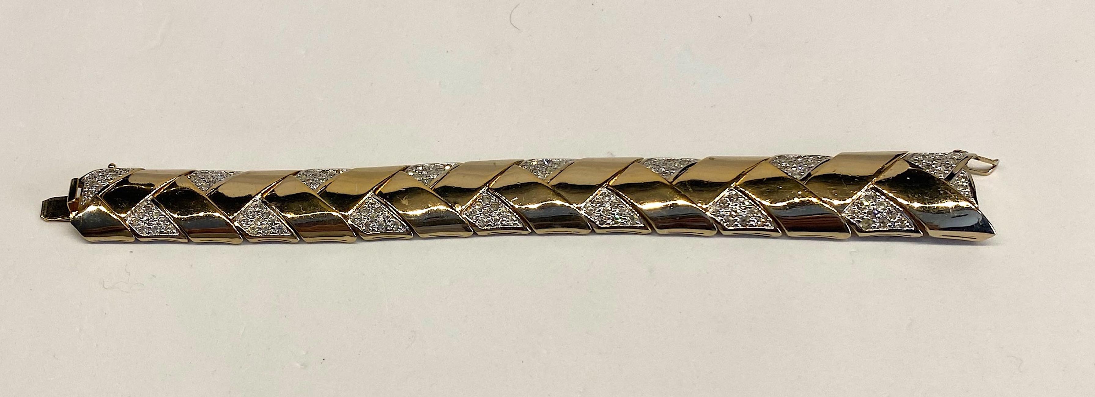 Panetta 1970s Gold & Rhinestones Zig Zag Link Bracelet In Good Condition In New York, NY