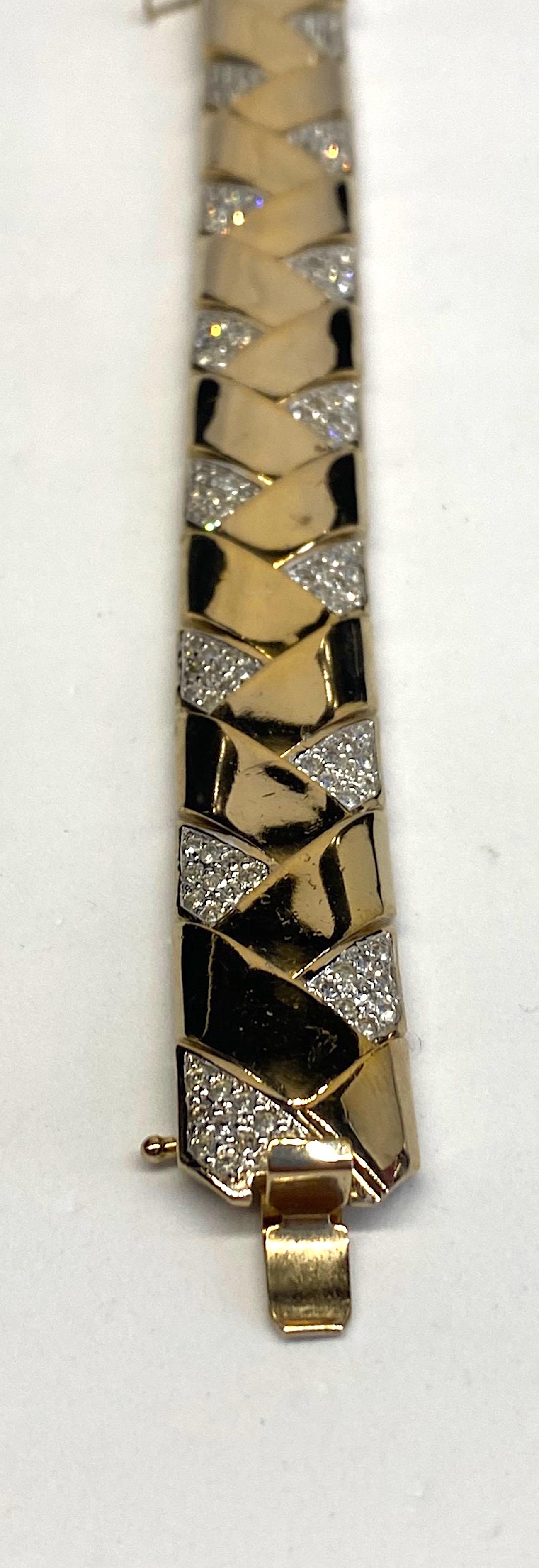 Panetta 1970s Gold & Rhinestones Zig Zag Link Bracelet 1