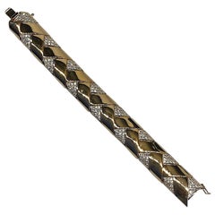 Panetta 1970s Gold & Rhinestones Zig Zag Link Bracelet