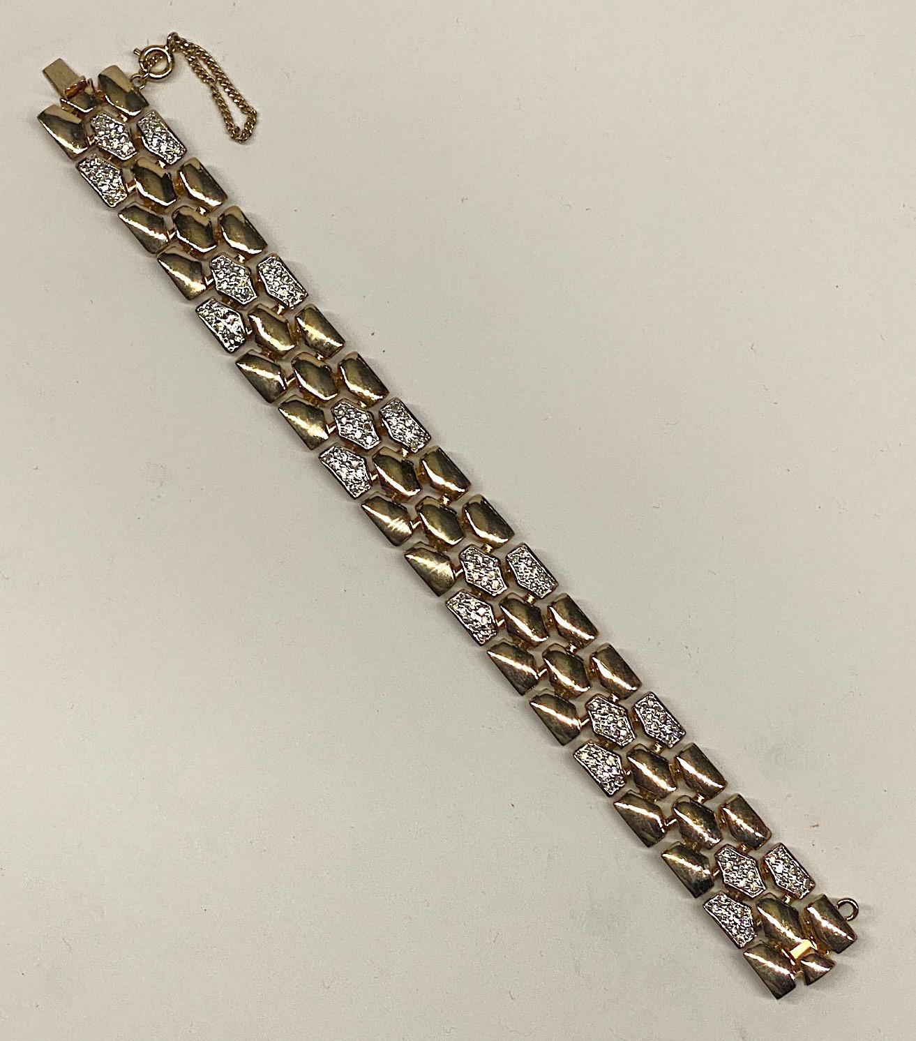 An beautiful 1980s bracelet by American fashion jewelry company Panetta. The bracelet is .63 of an inch wide and 7.25 inches long with a wearable 7 inch length. It is comprised cast links of three elongated stop sign shape pieces. Each link is