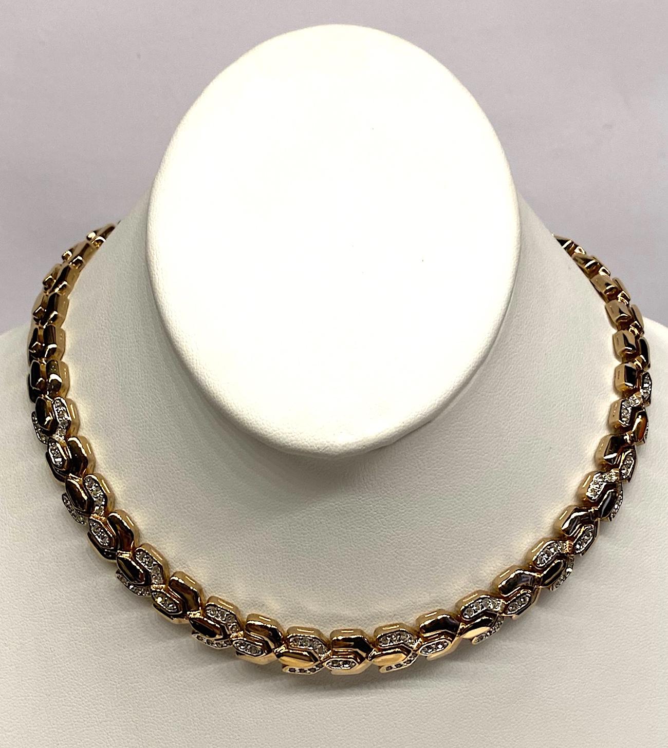 Panetta 1980s Gold & Rhinestone Y Link Necklace In Excellent Condition In New York, NY