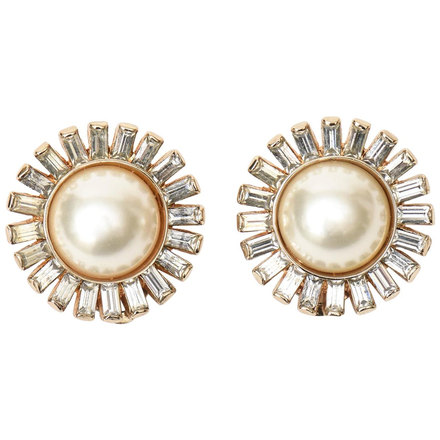 Vintage gold clip on earrings with faux pearls