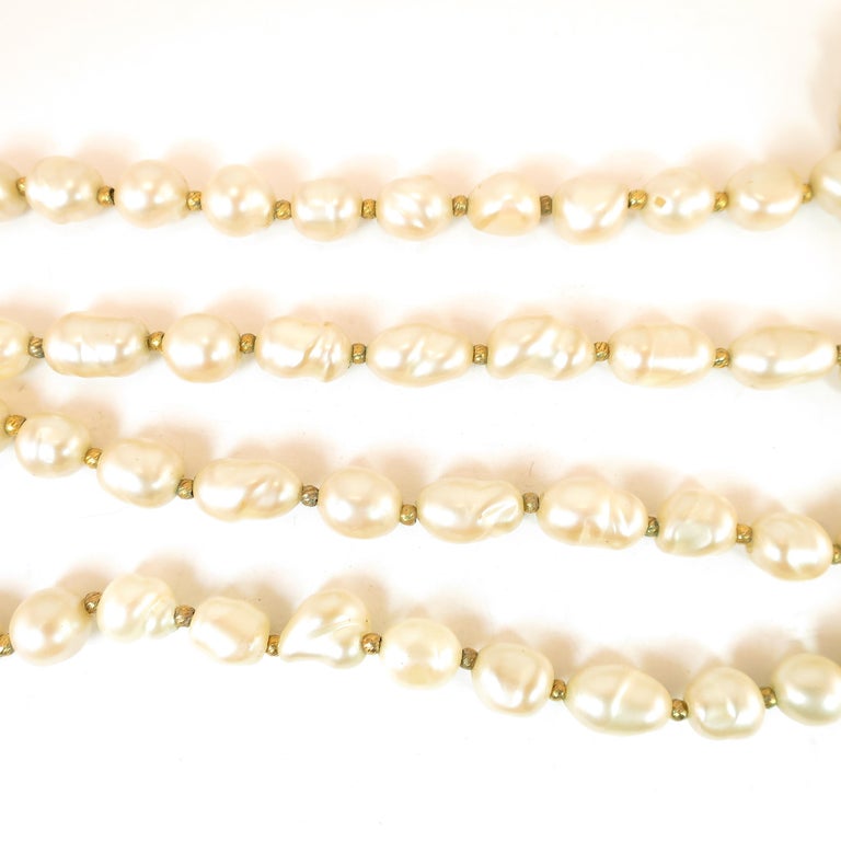 Faux Baroque Pearl Necklace With Enameled Bee Clasp, 1950s For