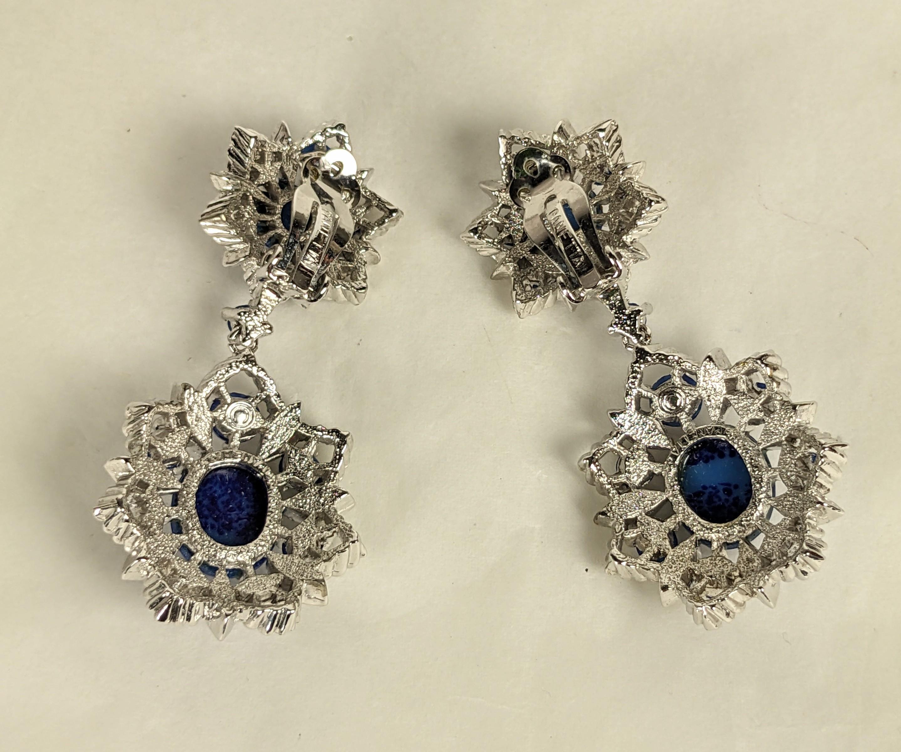 Panetta Faux Lapis und Pave Schneeflocken-Ohrringe im Zustand „Gut“ im Angebot in New York, NY
