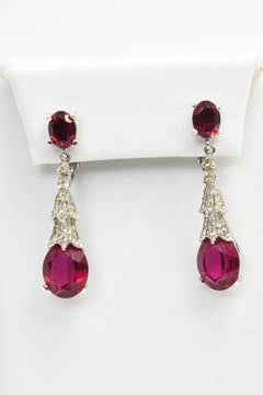 Panetta Faux Ruby and Diamond Crystal Drop Dangle Clip On Earrings