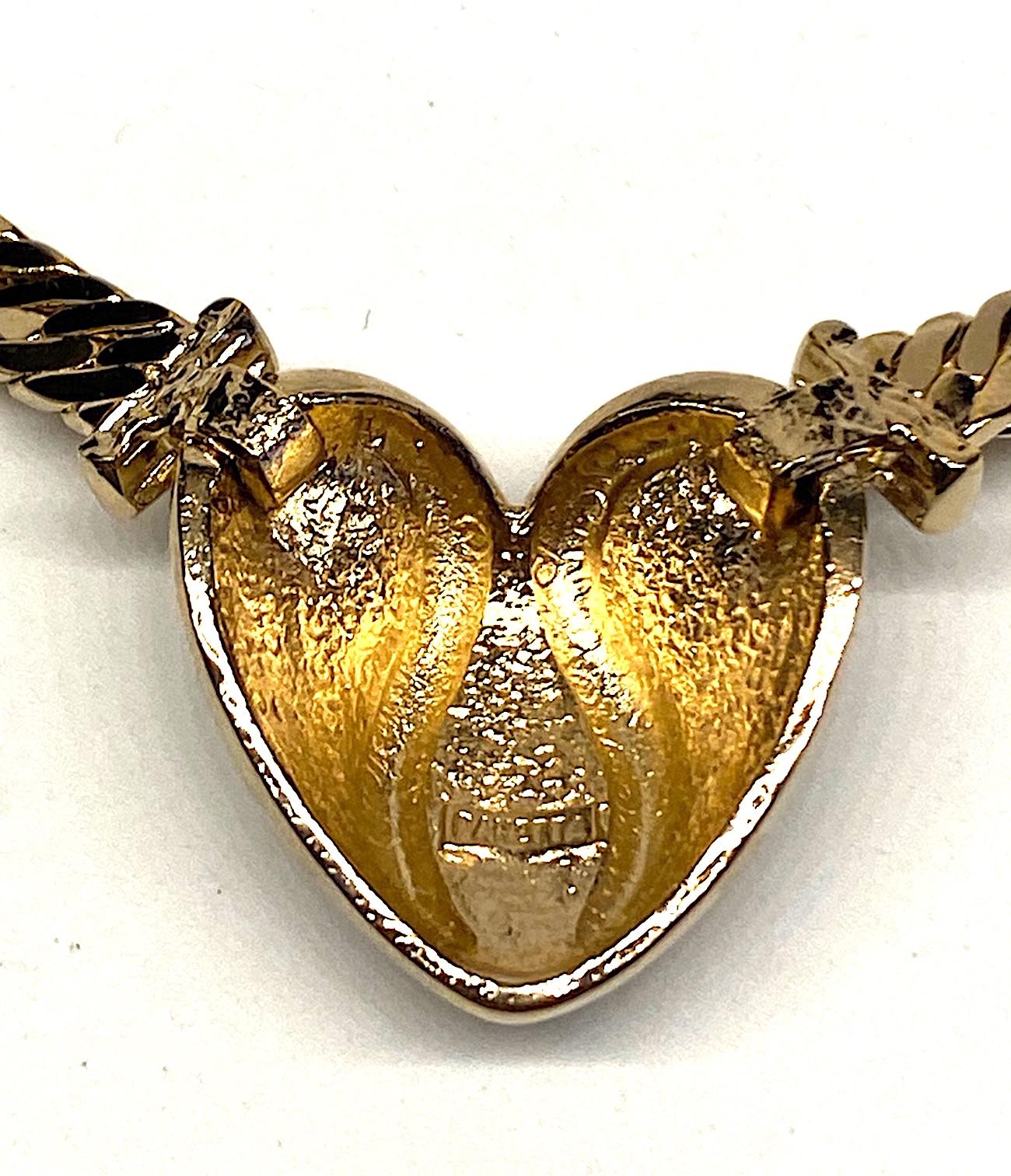 Panetta Gold & Rhinestone Heart Necklace circa 1980 6