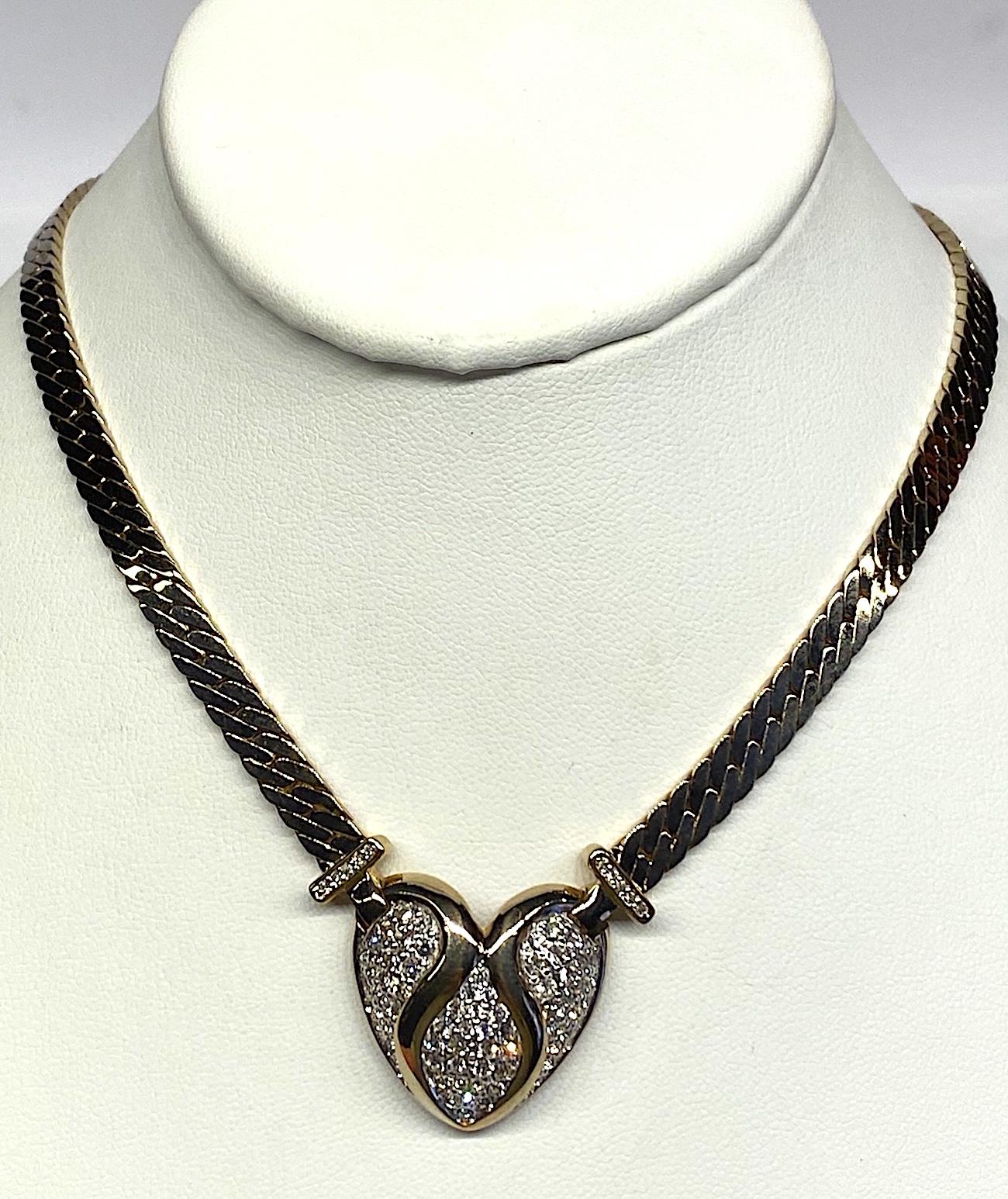 Panetta Gold & Rhinestone Heart Necklace circa 1980 In Good Condition In New York, NY
