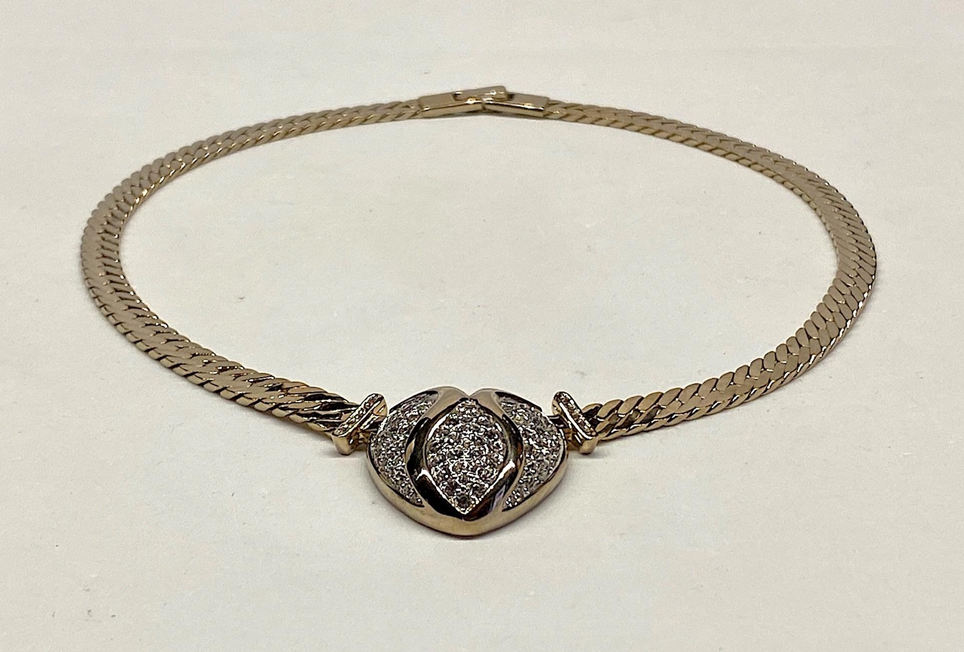 Women's Panetta Gold & Rhinestone Heart Necklace circa 1980