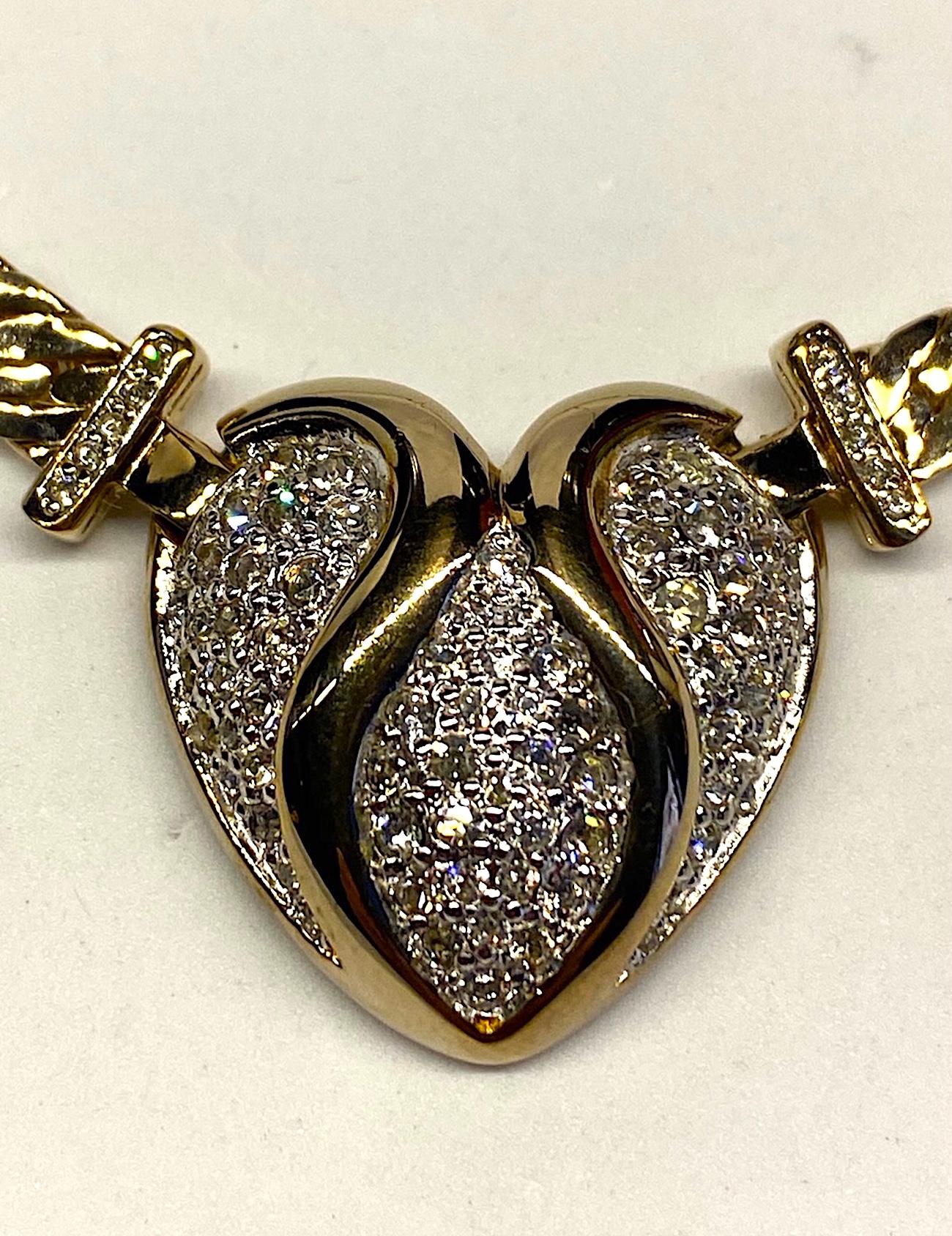 Panetta Gold & Rhinestone Heart Necklace circa 1980 4