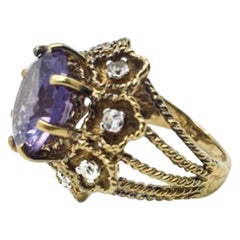 Panetta Silver Gilt Vintage Amethyst Glass Cocktail Ring 1960s