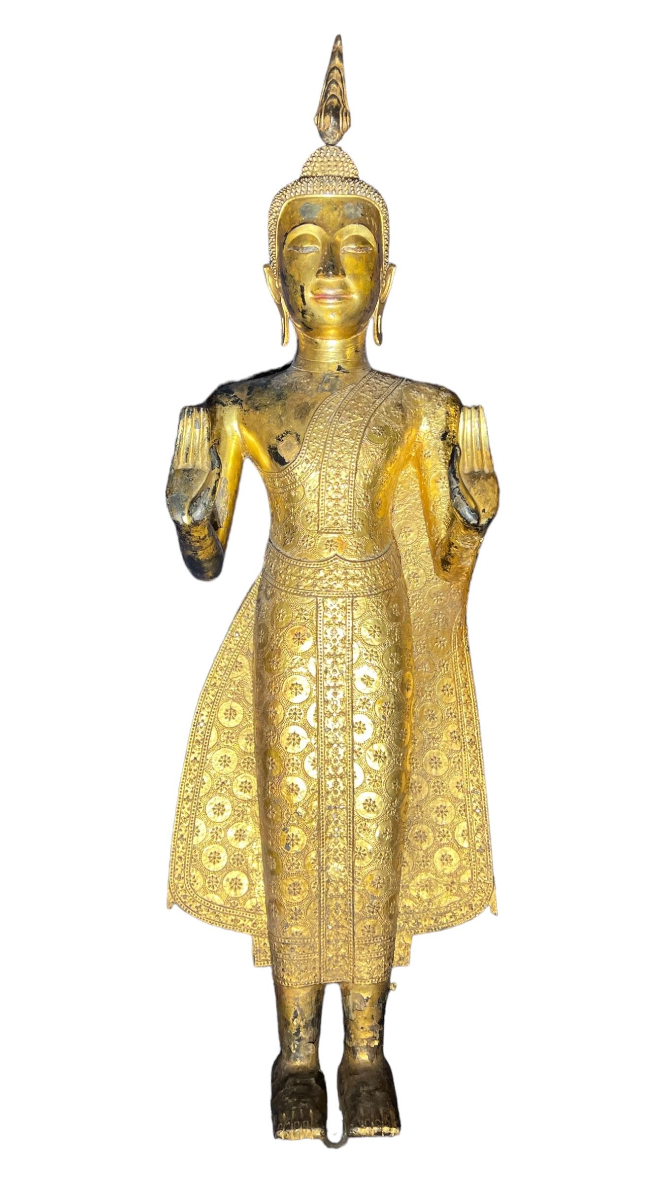 Large Pang Ham Yati (Monday Buddha) Gilt Bronze Statue For Sale 6