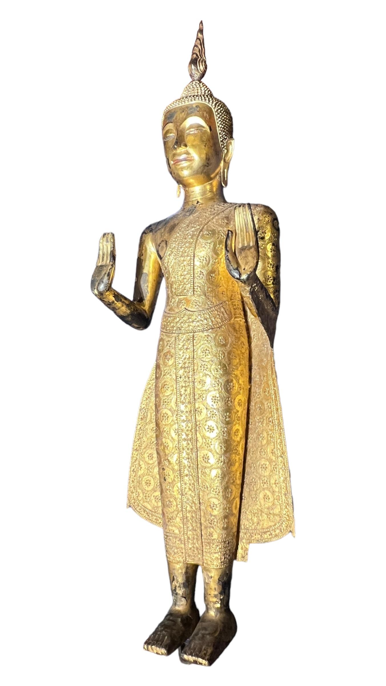 Large Pang Ham Yati (Monday Buddha) Gilt Bronze Statue For Sale 7