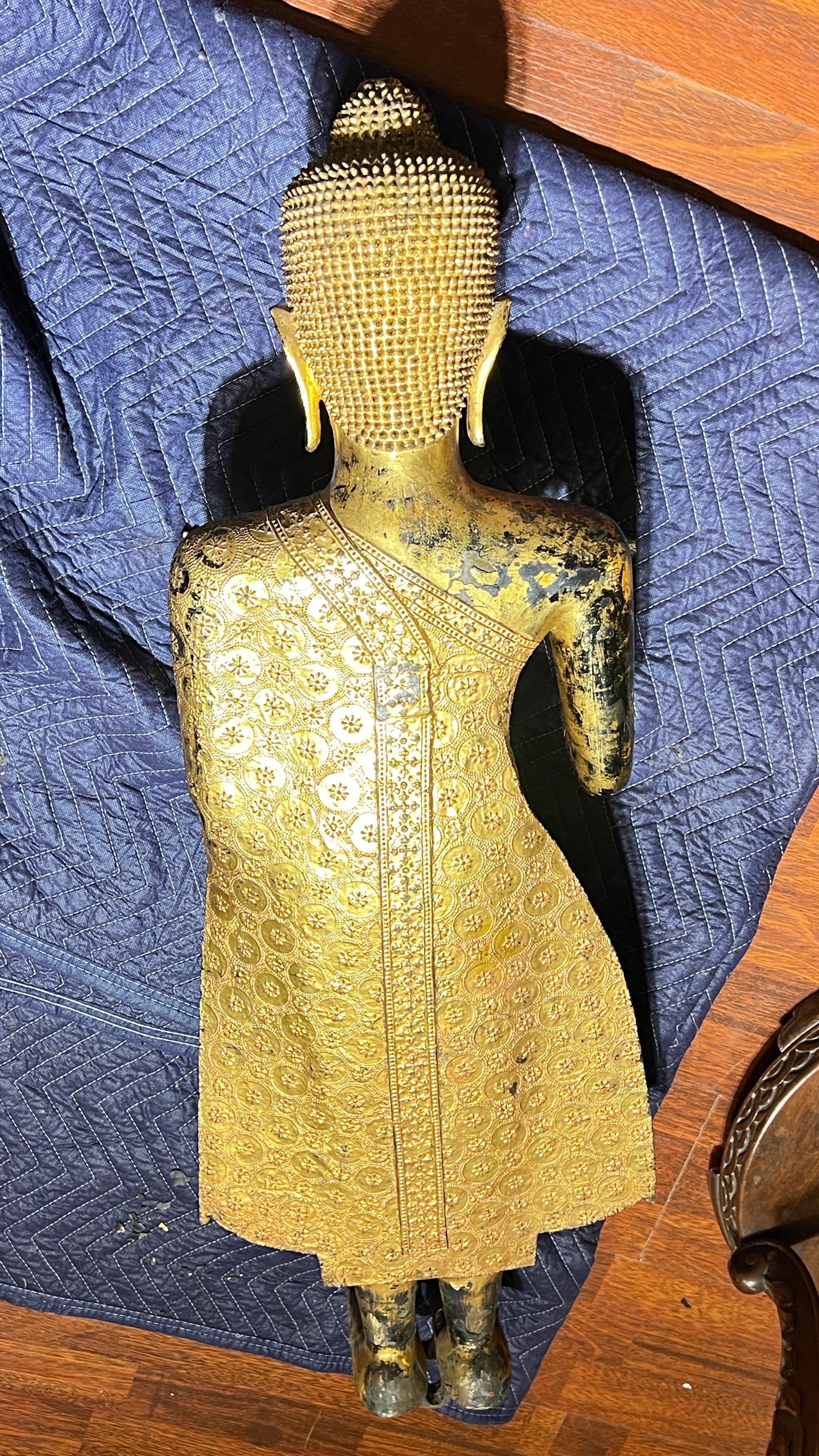 Large Pang Ham Yati (Monday Buddha) Gilt Bronze Statue In Good Condition For Sale In New York, NY