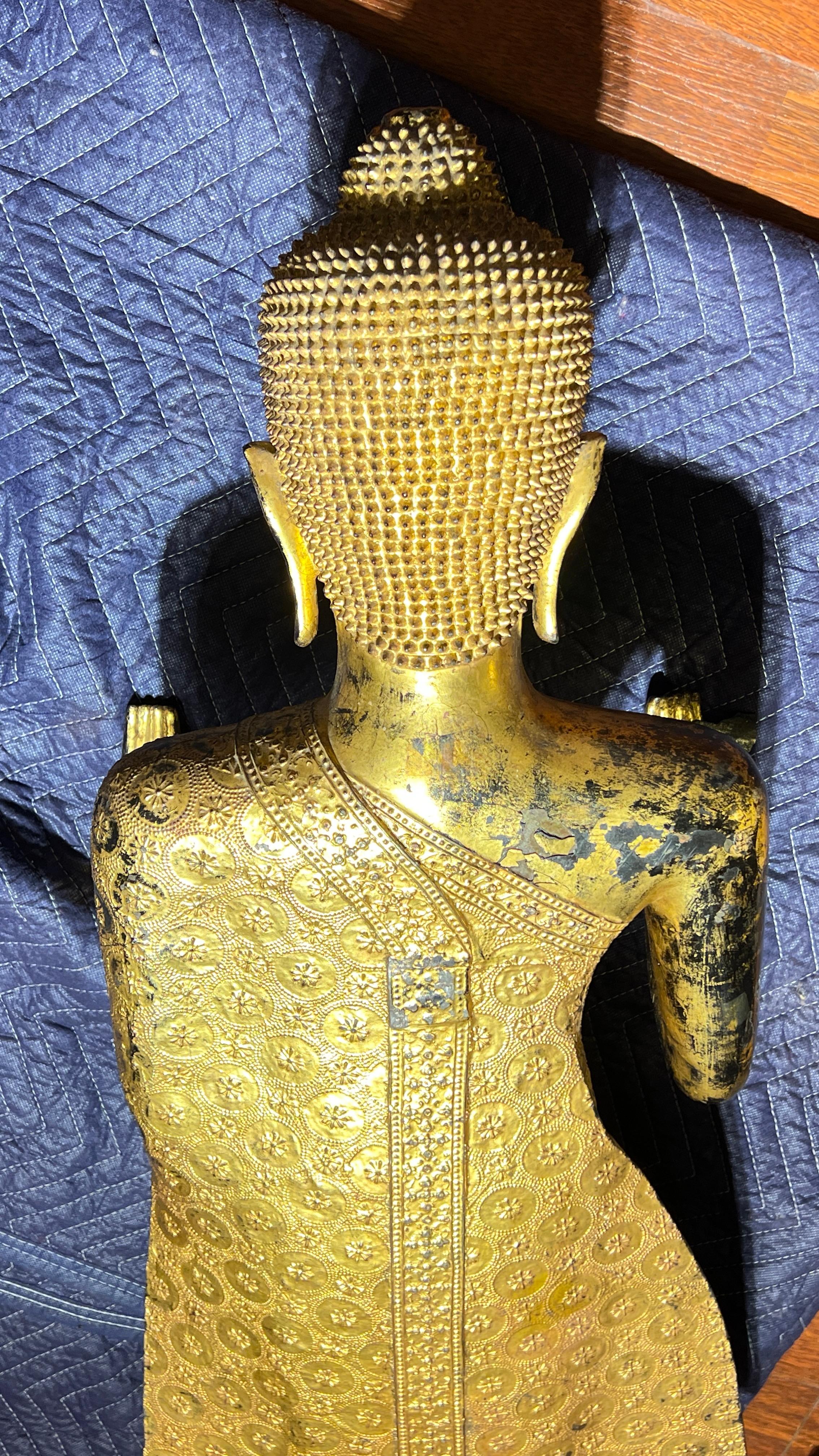 19th Century Large Pang Ham Yati (Monday Buddha) Gilt Bronze Statue For Sale