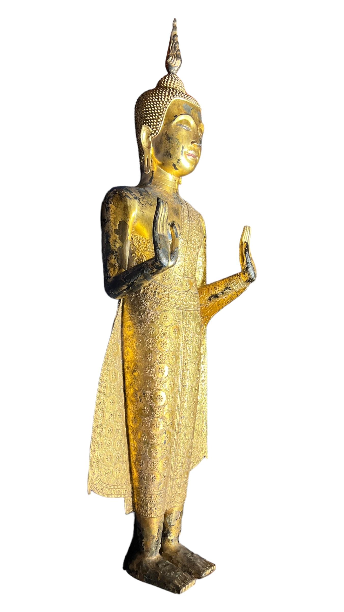 Large Pang Ham Yati (Monday Buddha) Gilt Bronze Statue For Sale 4