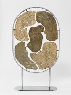 PANGEA ASYM, contemporary screen in gold plated cast metal, stainless steel base