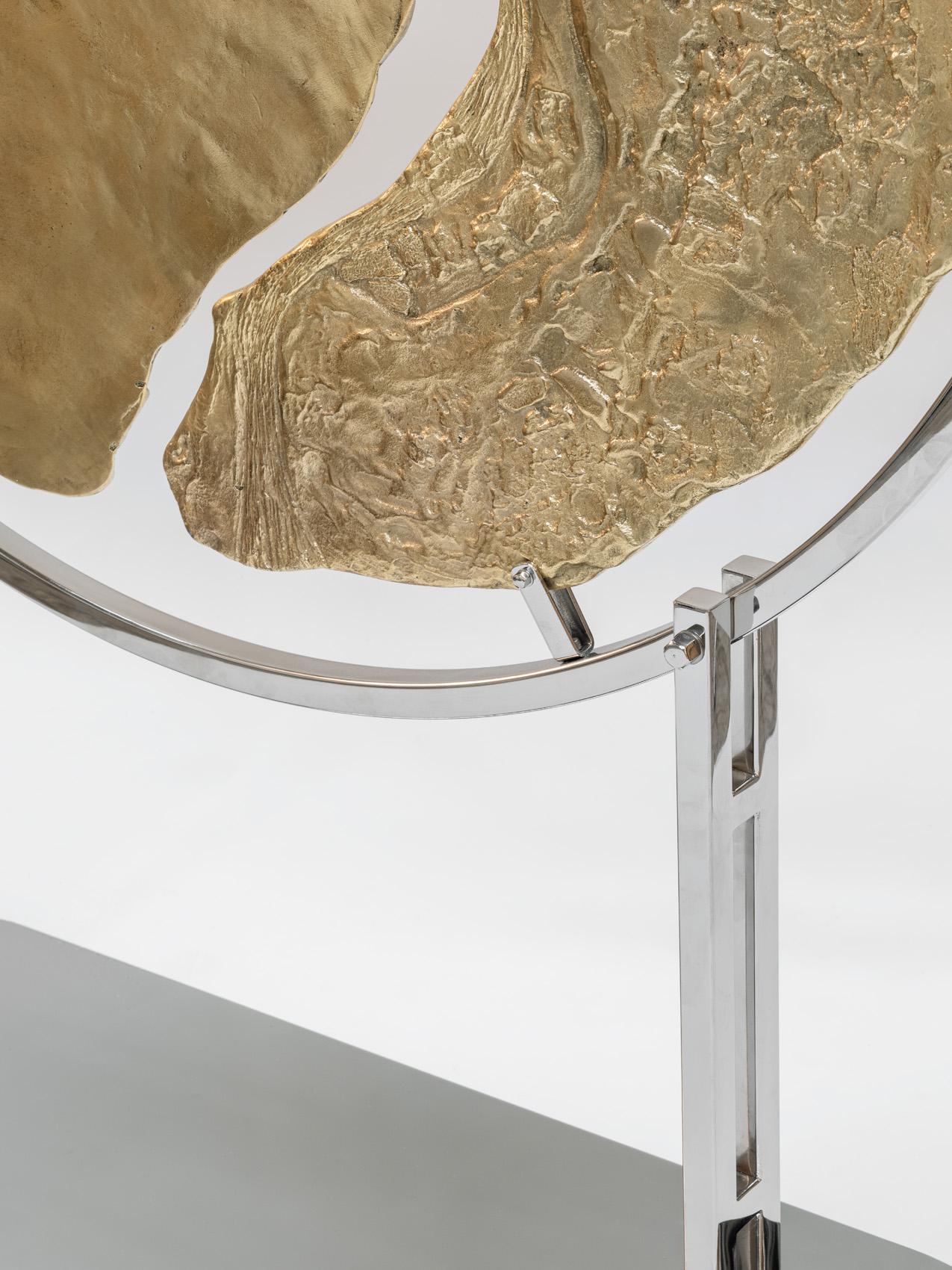 Italiano PANGEA ASYM, paravento contemporaneo in metallo fuso placcato oro, base in acciaio inox in vendita