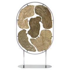 PANGEA ASYM, contemporary screen in gold plated cast metal, stainless steel base