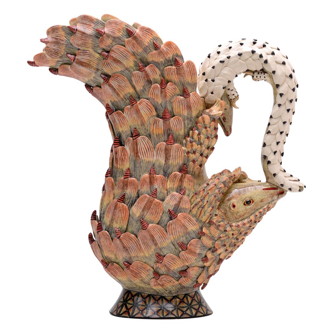 Fired Pangolin Jug with Curved Handle – Hand-Made-Sculpted in South Africa For Sale