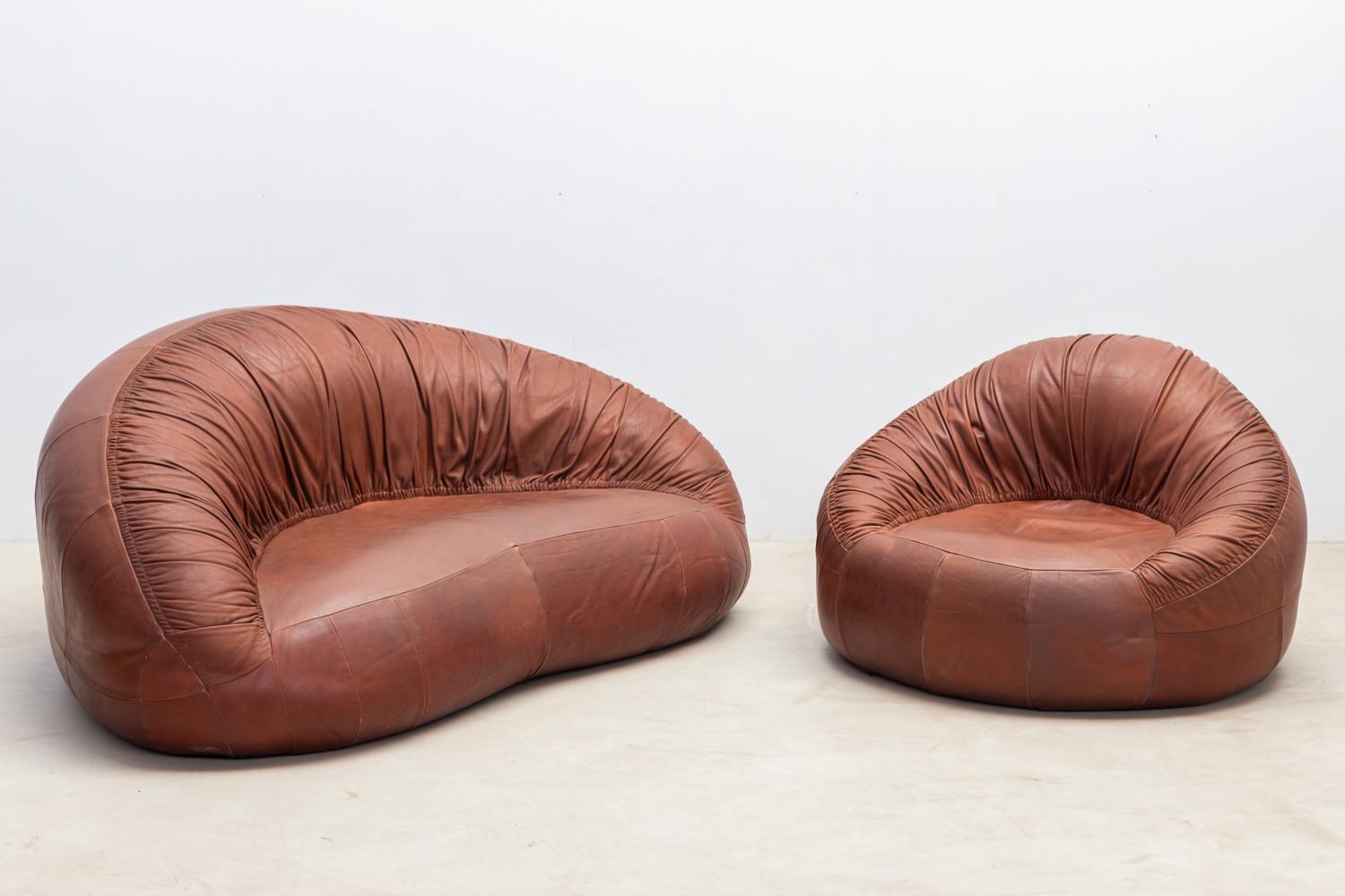 Pangolin Leather sofa and armchair by Egg Designs For Sale 3