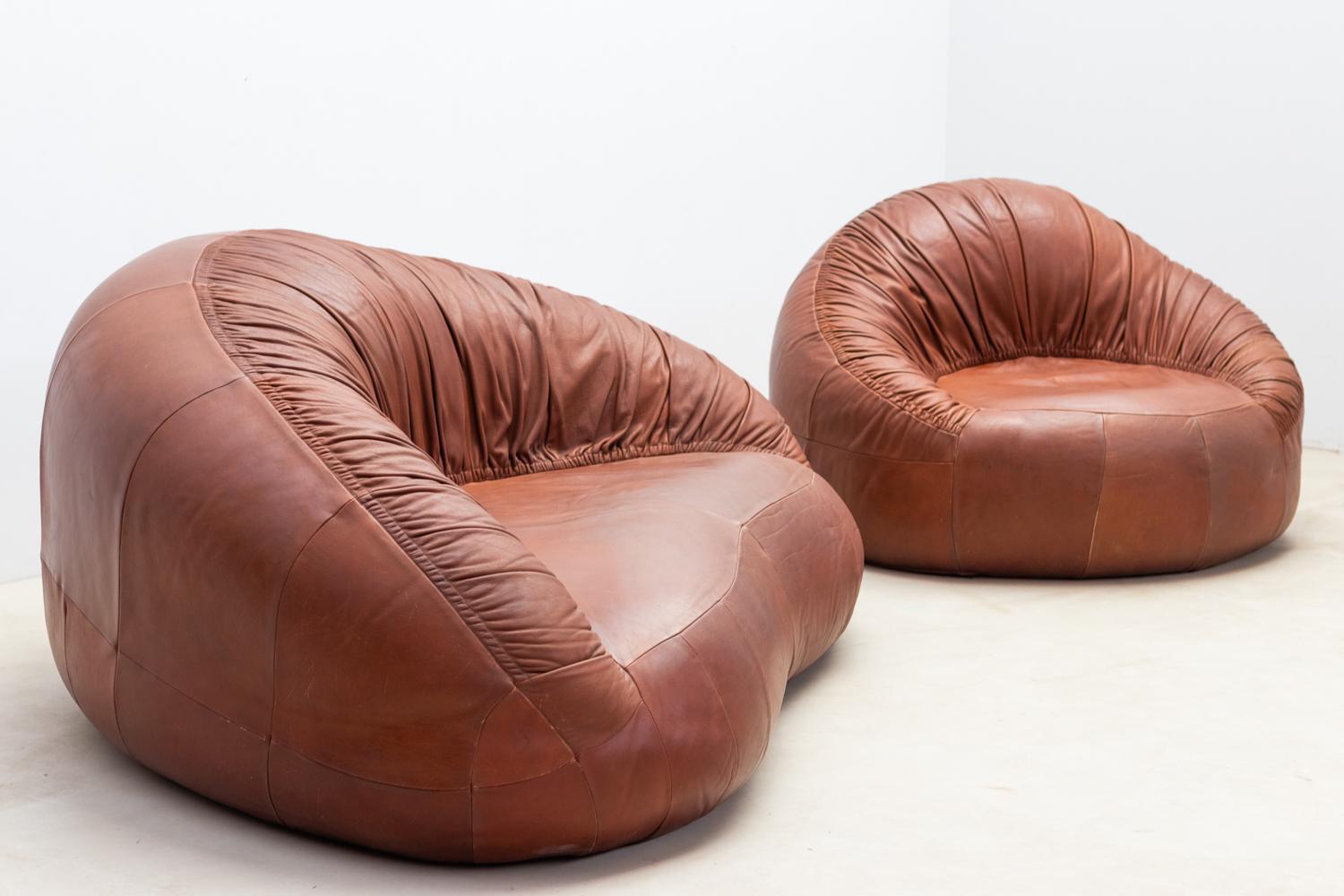 South African Pangolin Leather sofa and armchair by Egg Designs For Sale