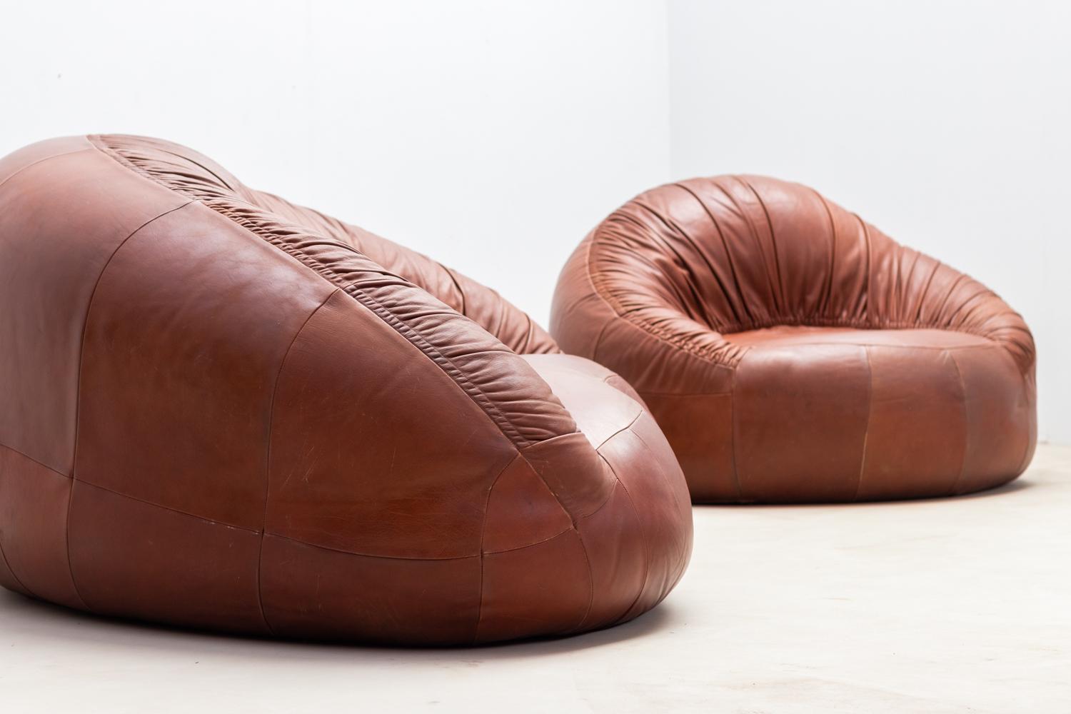 Pangolin Leather sofa and armchair by Egg Designs For Sale 1