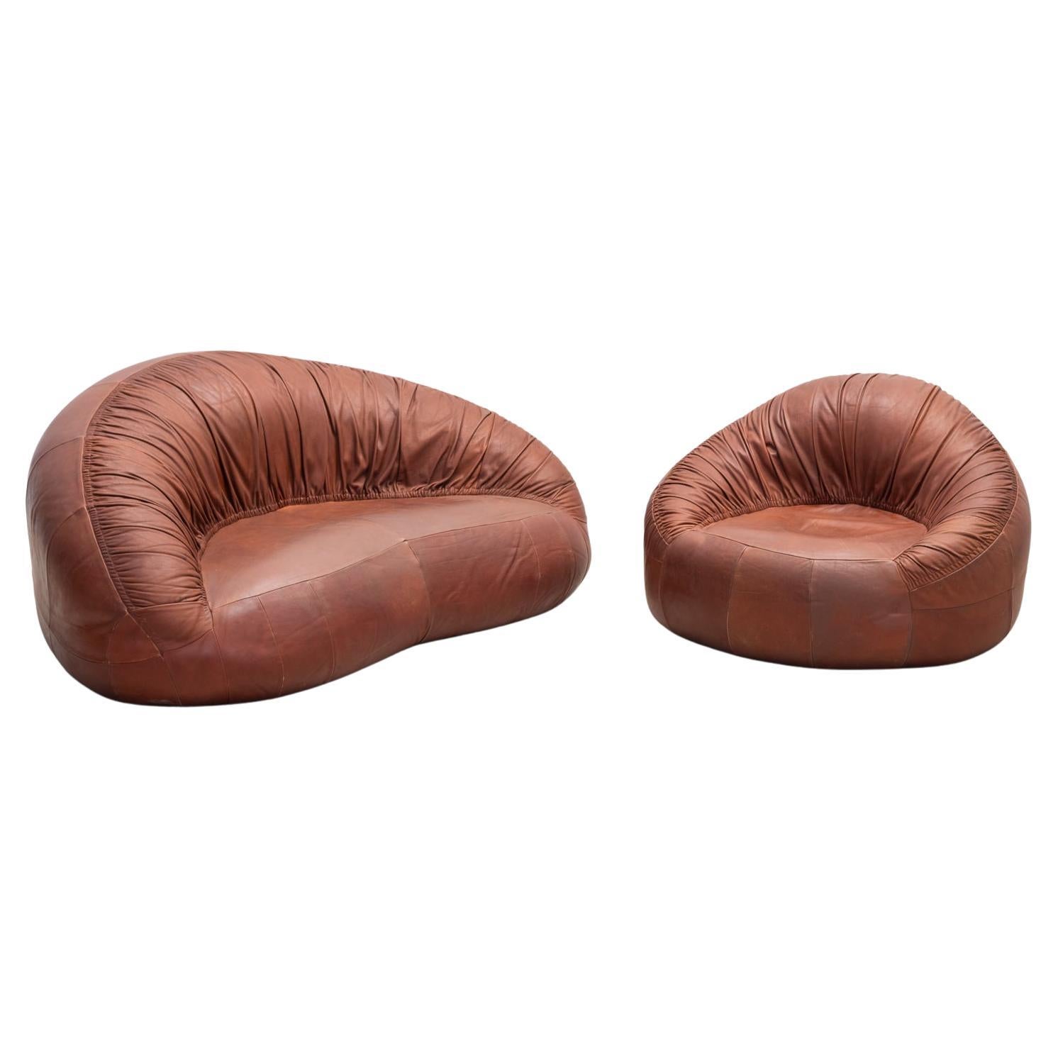 Pangolin Leather sofa and armchair by Egg Designs For Sale