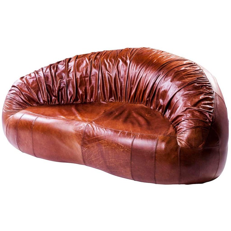 Pangolin Pleated Leather Contemporary, Retro Style Leather Sofa