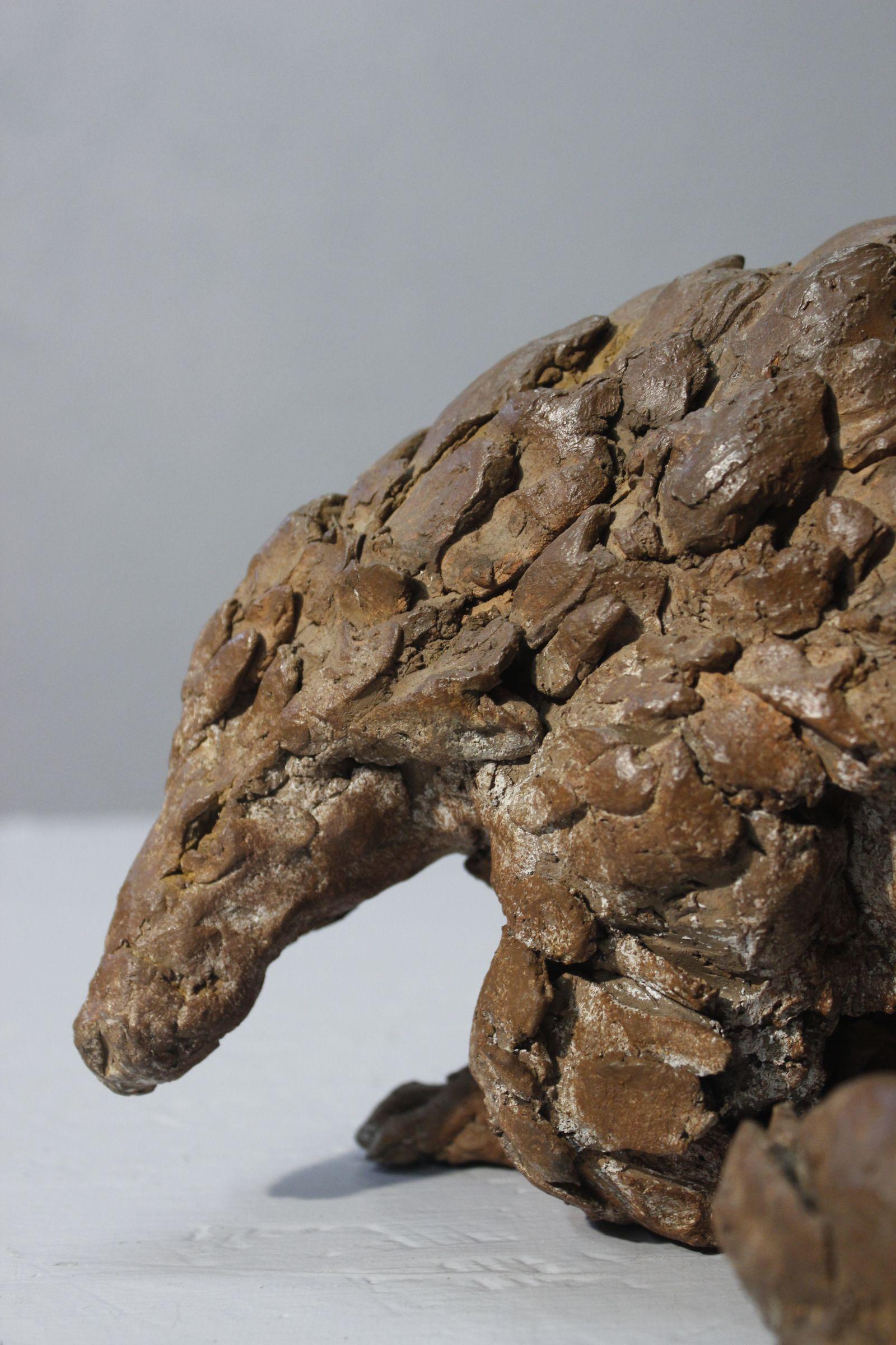 Patinated Pangolin sculpture in patinated terracotta by Philippe Conficconi, France 2014 For Sale