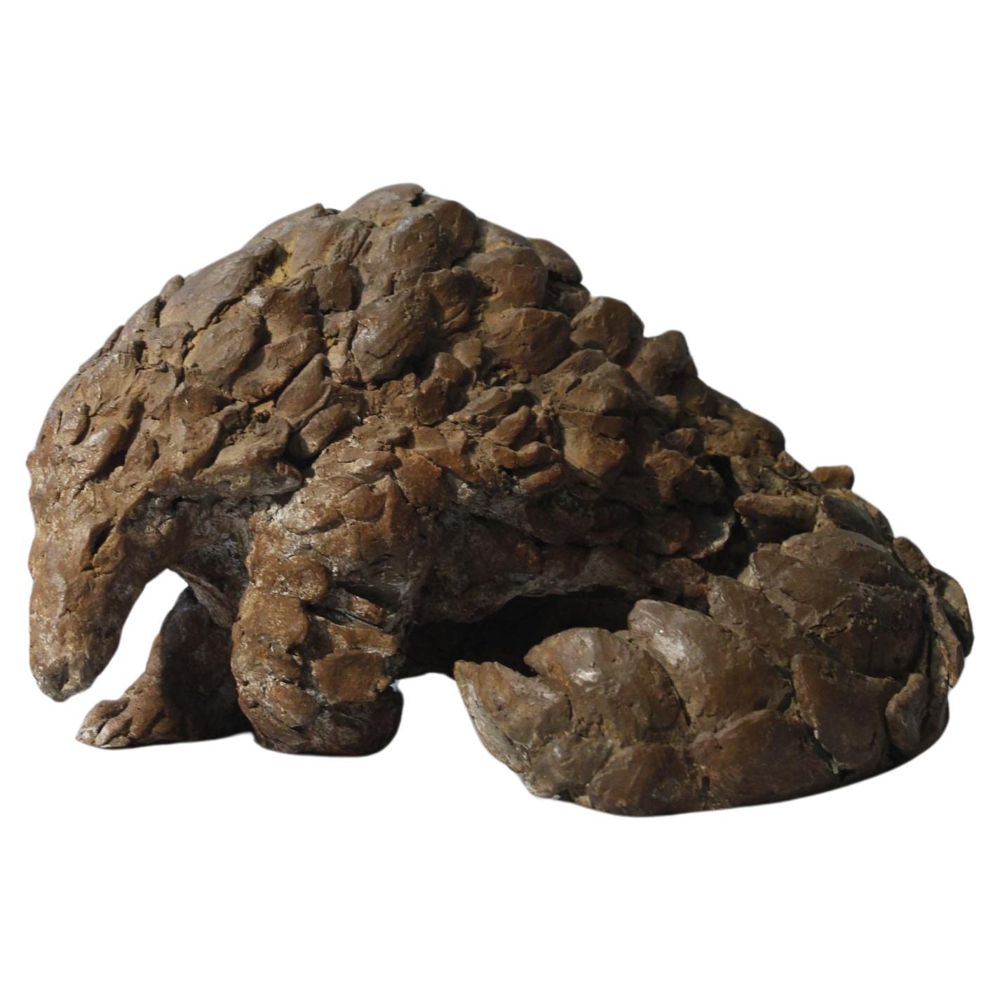 Pangolin sculpture in patinated terracotta by Philippe Conficconi, France 2014 For Sale