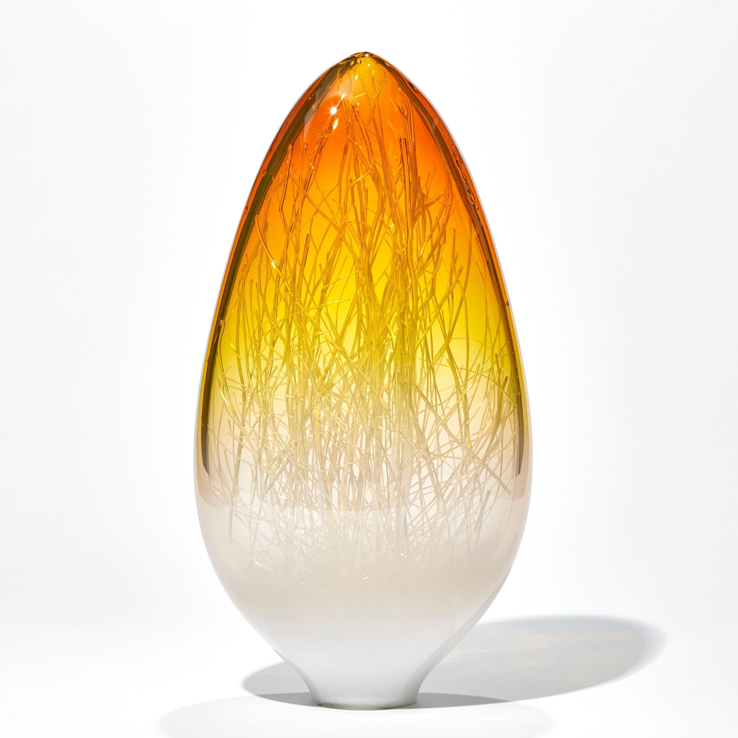 Organic Modern Panicum in Amber and White, a Unique Glass Sculpture by Enemark & Thompson