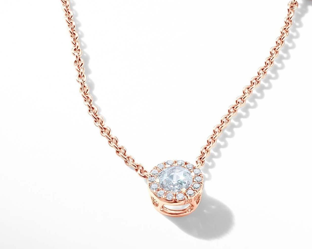 PANIM 0.22 Rosecut Drop Pendant Necklace in 18 Karat Rose Gold For Sale 3