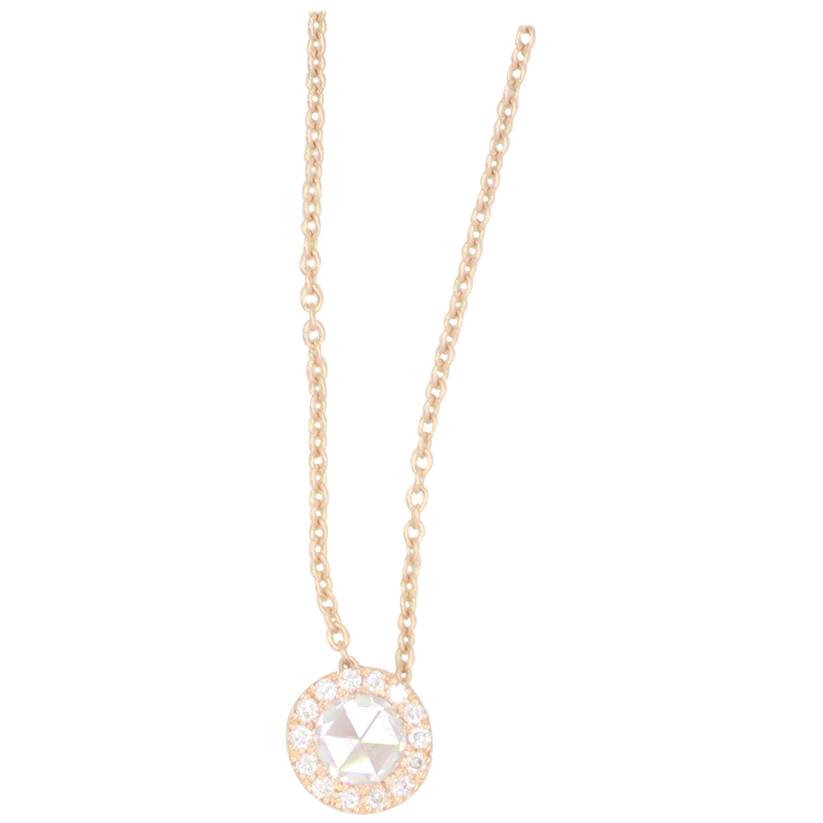 PANIM 0.22 Rosecut Drop Pendant Necklace in 18 Karat Rose Gold For Sale