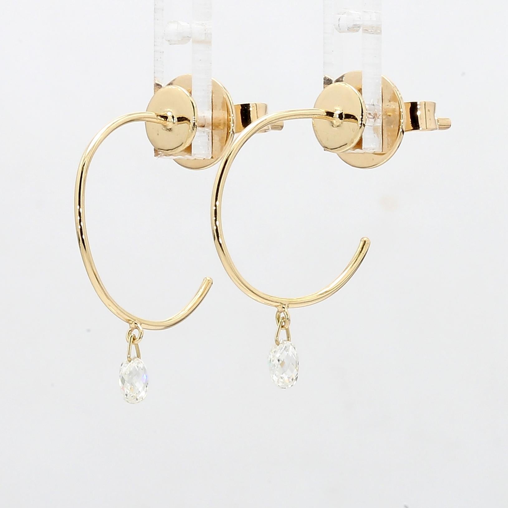 Modern PANIM 0.31 Carat 18K Yellow Gold Diamond Briolette Hoop Earrings For Sale